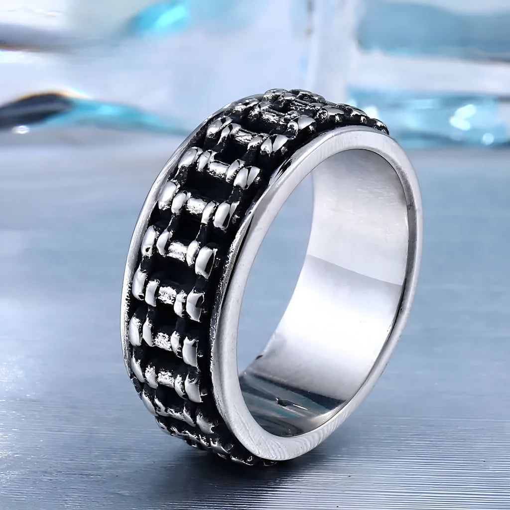 Retro biker ornament personality men's silver chain ring on finger