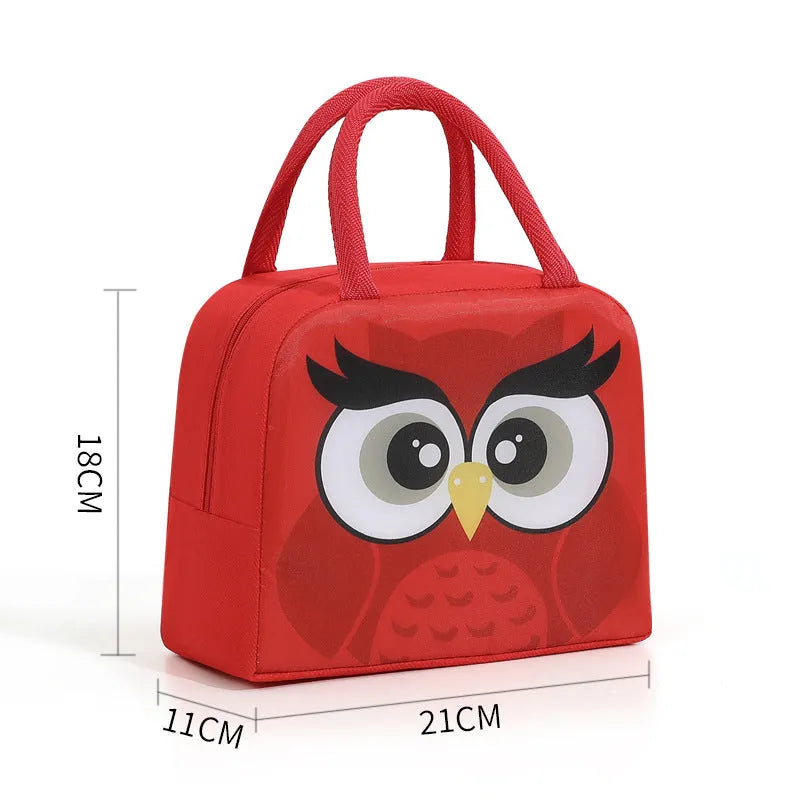 Cartoon insulated lunch box bag with animal designs and aluminium foil lining for heat preservation