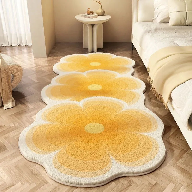 Colourful flower-shaped bedside blanket with floral print on a soft imitation cashmere texture
