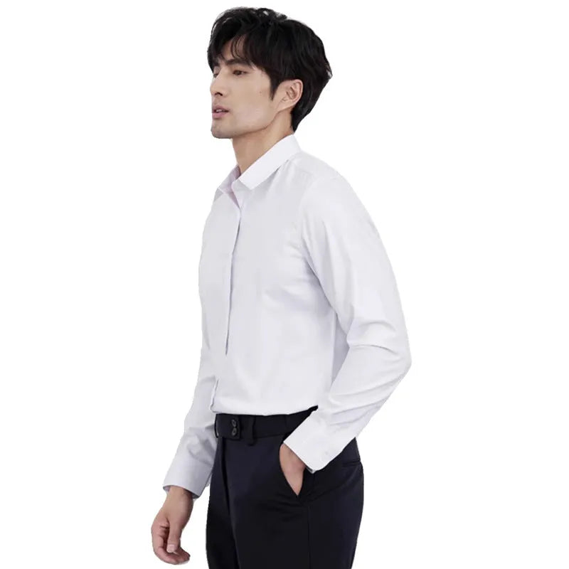 Men's wine red slim fit business shirt with long sleeves and non-iron treatment