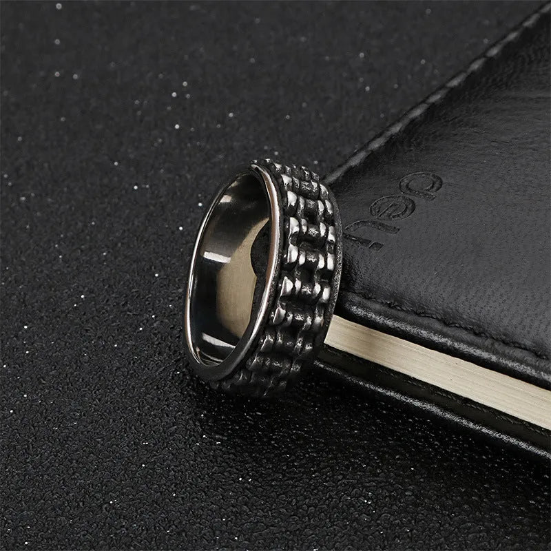 Retro biker ornament personality men's silver chain ring on finger
