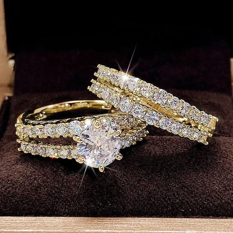 Women's geometric alloy ring set in silver, gold, or rose gold with round elements