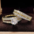 Women's geometric alloy ring set in silver, gold, or rose gold with round elements