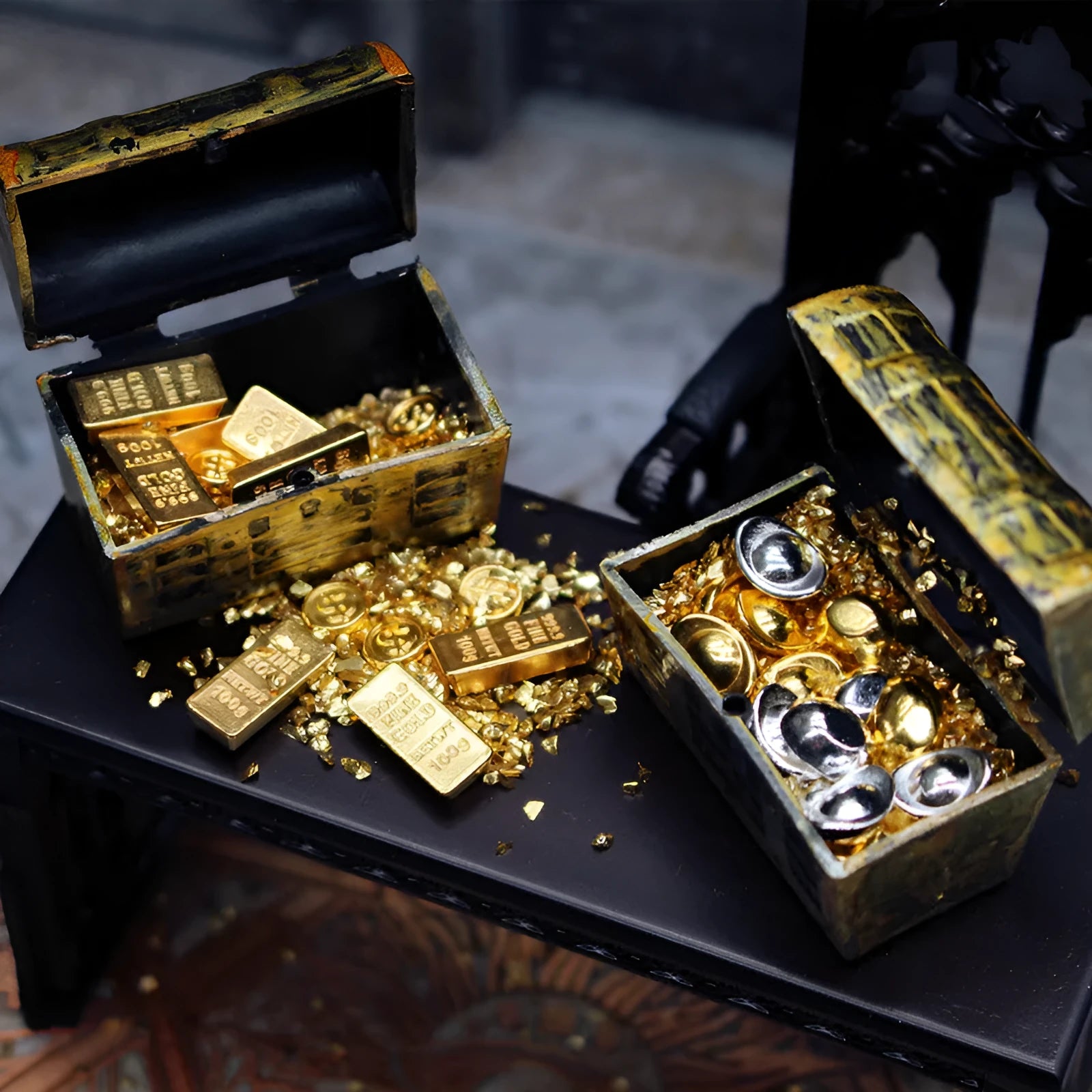 Alloy gold coin treasure box doll house accessories miniature ornaments for teenagers