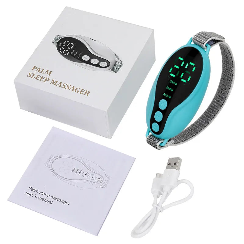 White and blue USB-powered intelligent sleeping aid device with compact dimensions