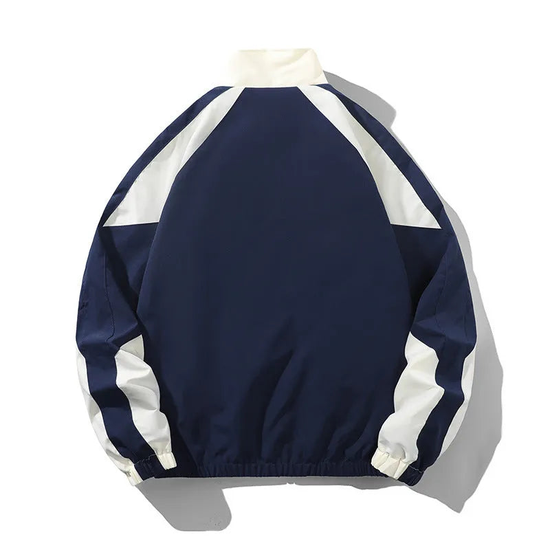 Men's loose-fit casual jacket with colour-contrast stitching and side seam pockets in dark blue