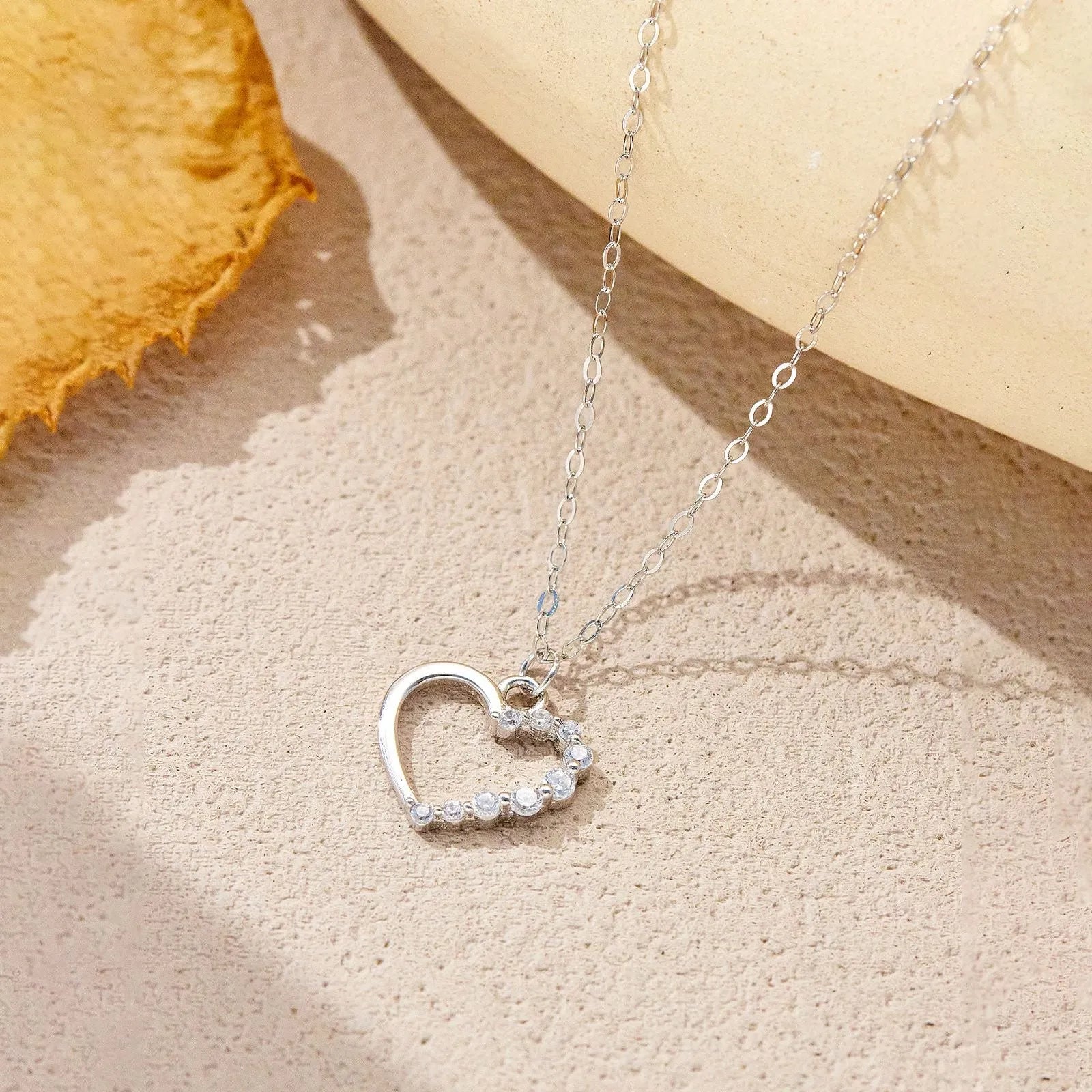 Sterling silver hollow heart necklace with 925 silver pendant on regular chain