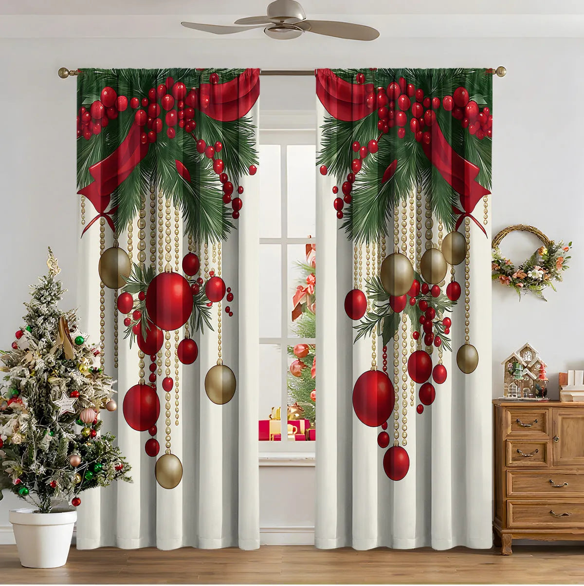 3D digitally printed Christmas curtain panel showing one of fifteen European design options