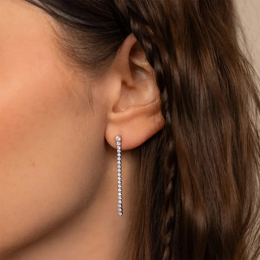 Sweet Elegance geometric zircon earrings in stainless steel with Chinese style line design