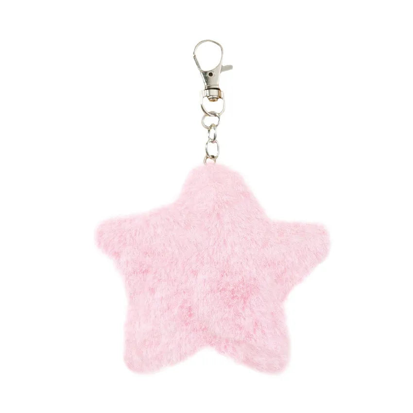 Zinc alloy five-pointed star plush key chain pendant in modern simple style, front view