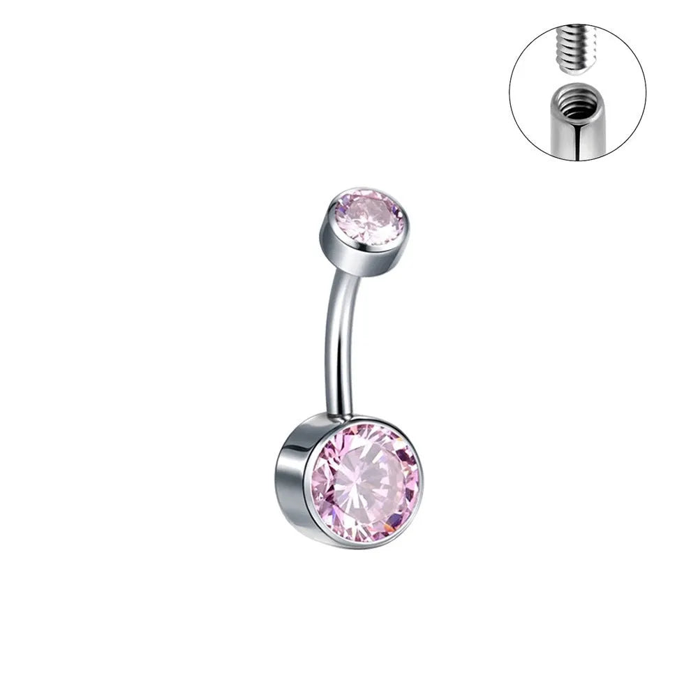 Double-headed zircon titanium alloy navel stud in multiple colours and sizes.