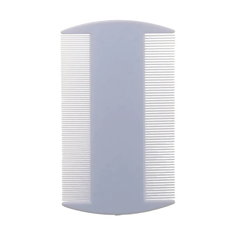 Fine teeth plastic flea comb for lice removal in various colours on a white background.