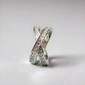 Metal cross ring with micro-inlaid zircon stones in silver or rose gold electroplate