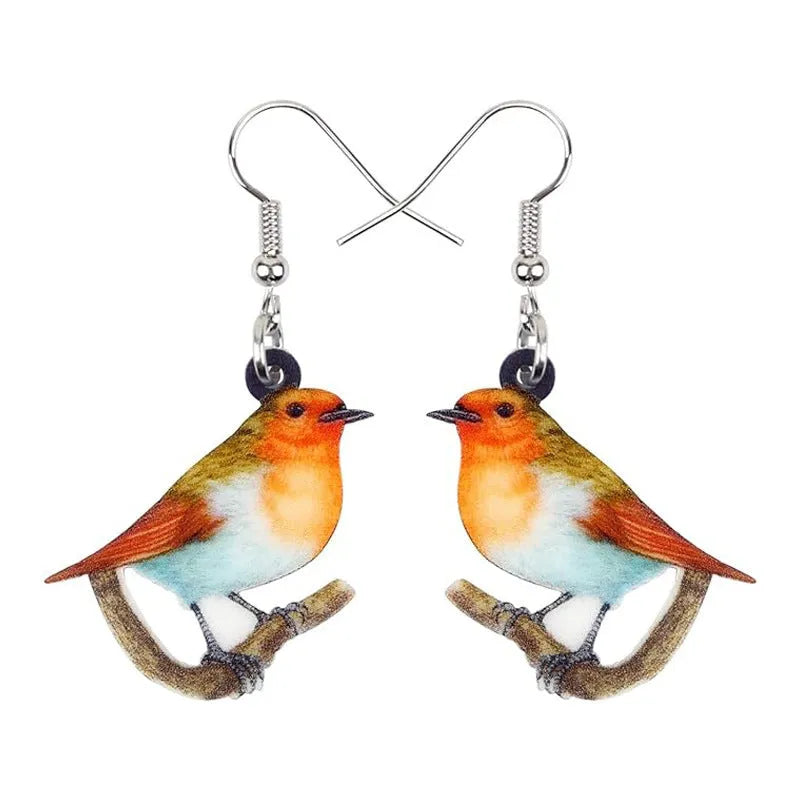 Acrylic blue titmouse geometric animal pendant earrings with snake chain details