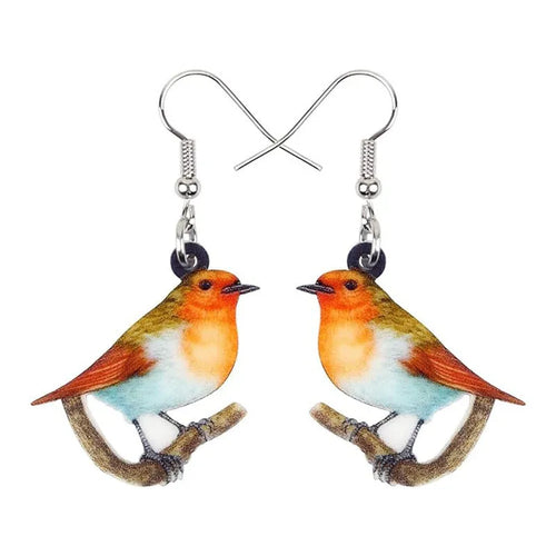 Acrylic blue titmouse geometric animal pendant earrings with snake chain details