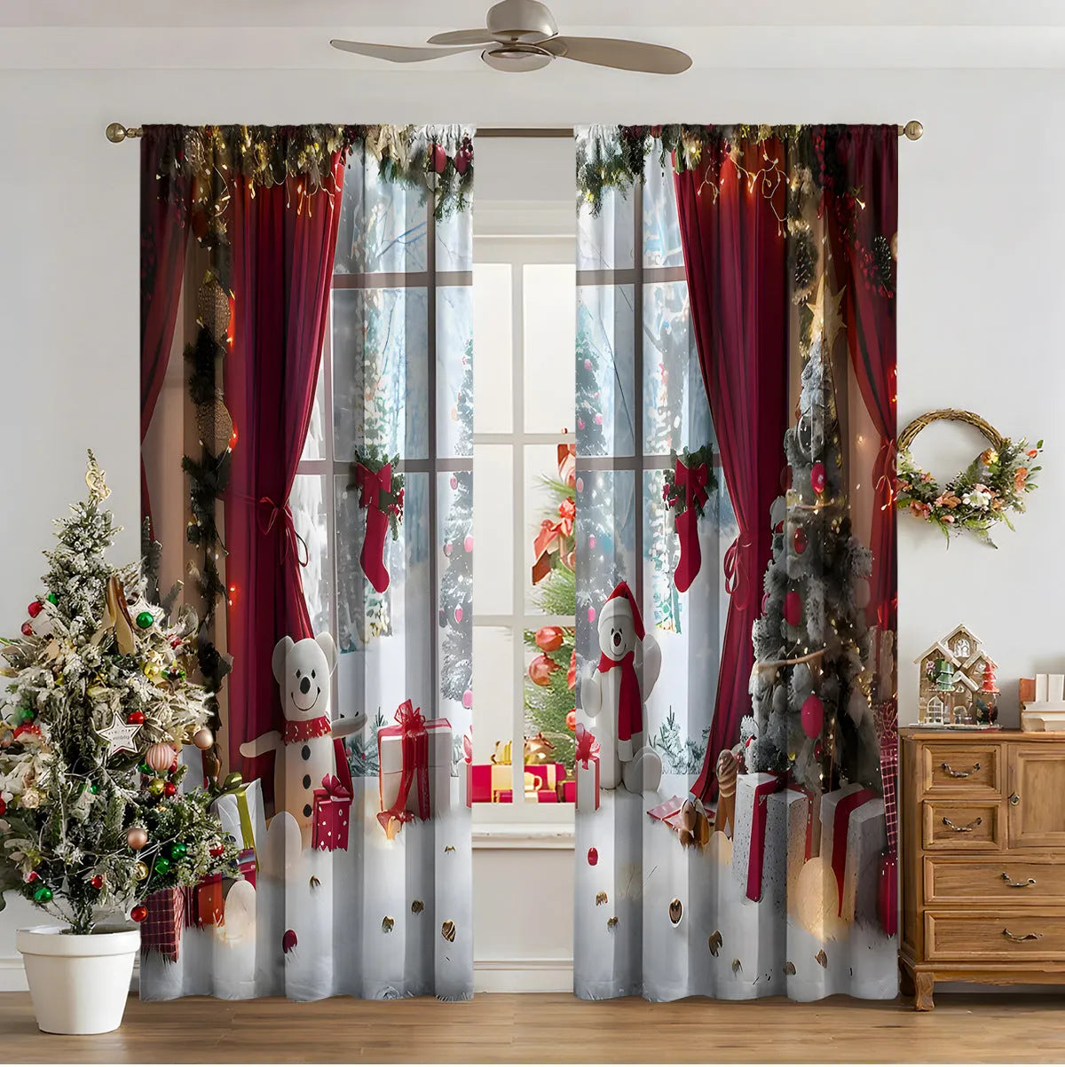 3D digitally printed Christmas curtain panel showing one of fifteen European design options