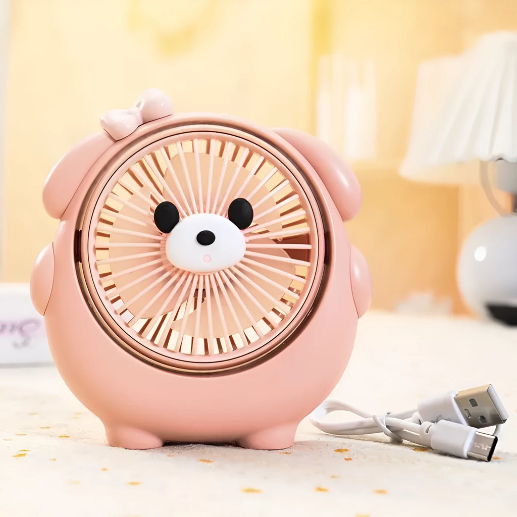 Cute dog-themed USB desktop electric fan with 3 speed settings in various colour options