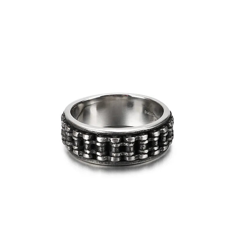 Retro biker ornament personality men's silver chain ring on finger