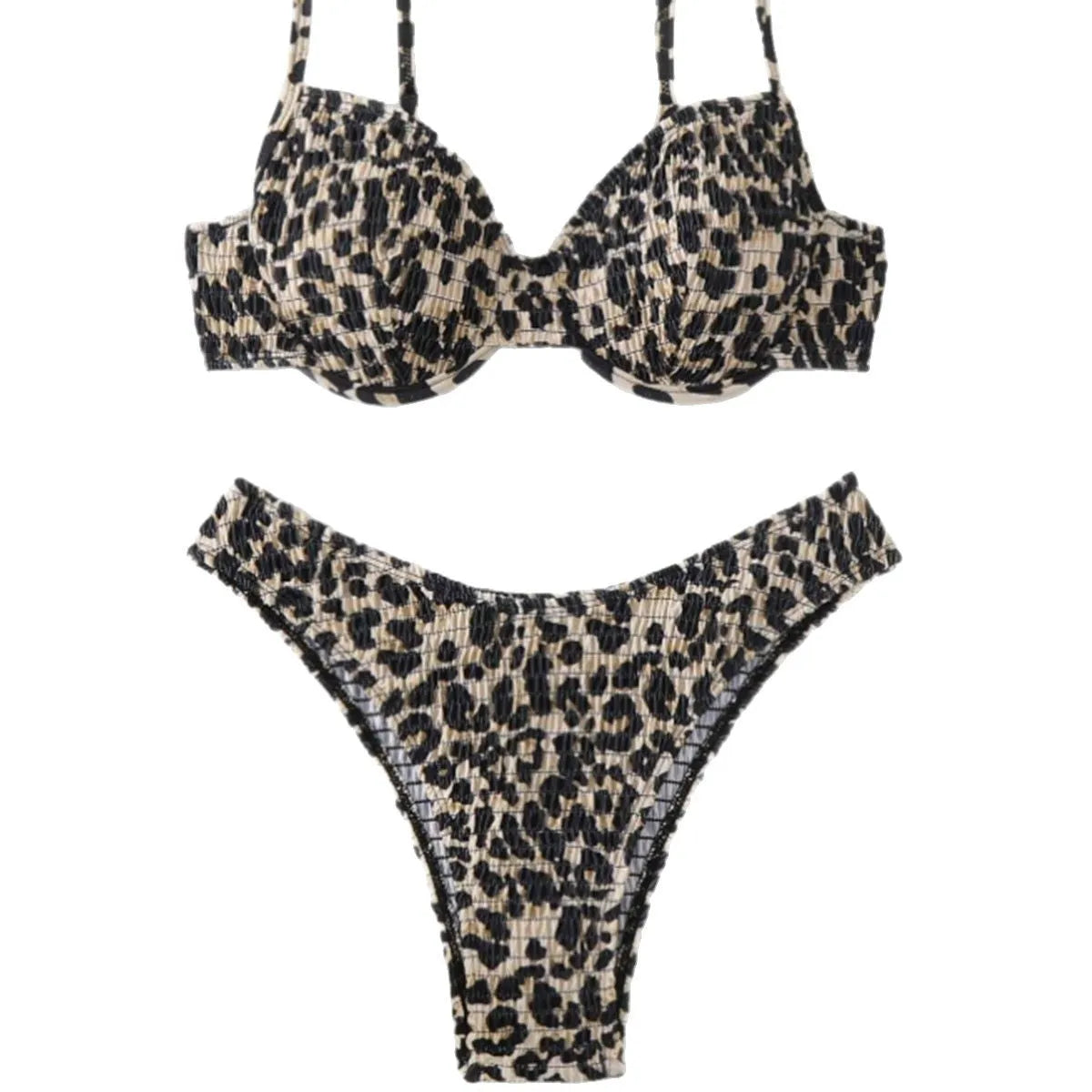 Women's leopard point bikini swimsuit with backless design in brown mixed colour