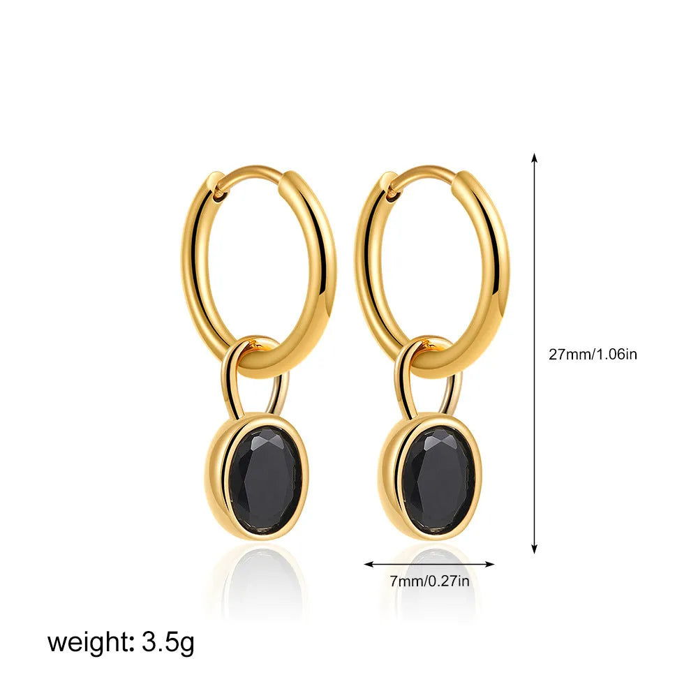Women's retro oval zircon copper earrings in geometric design showing six colour options