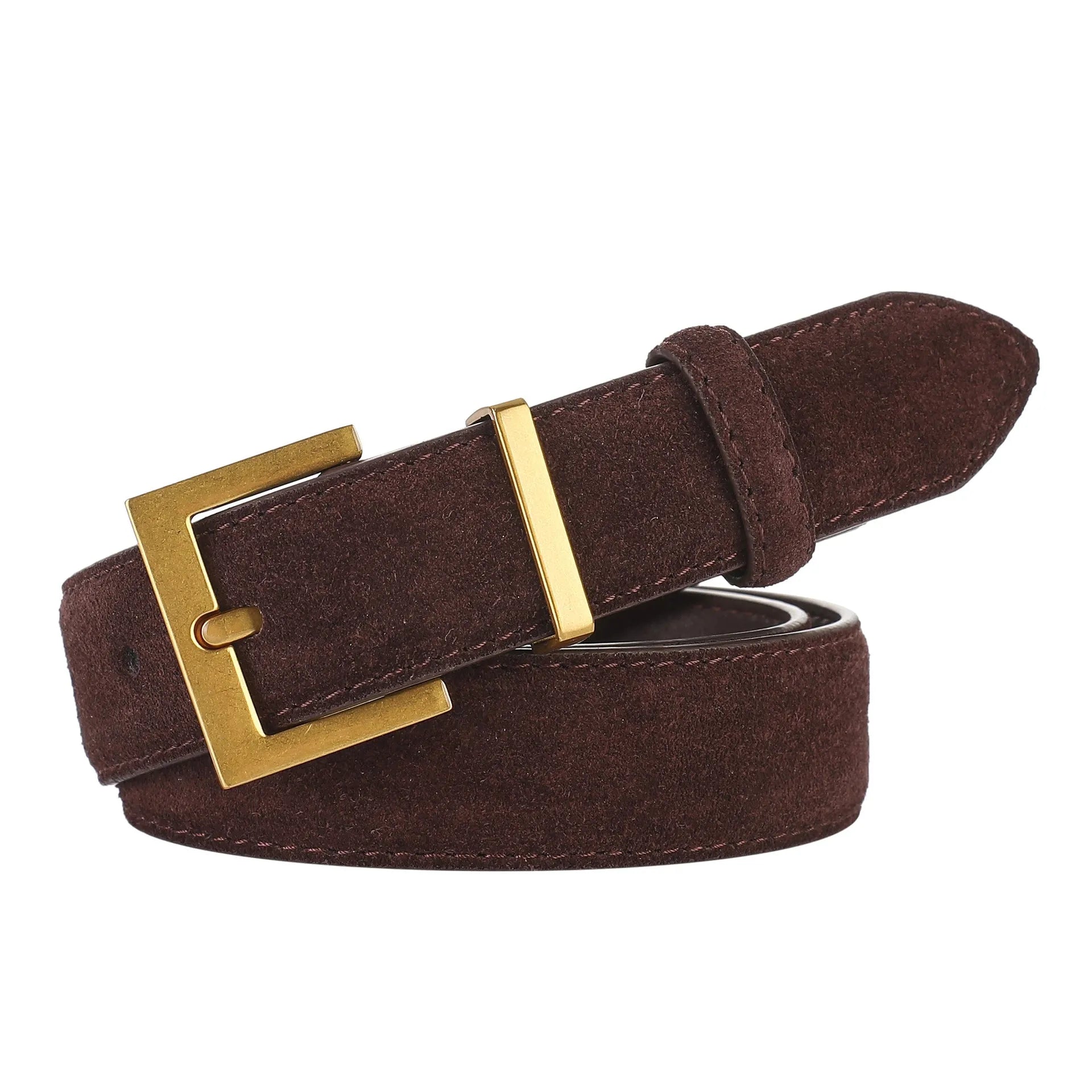 Ladies' genuine leather pin buckle belt with quadrilateral alloy fastener in black, caramel or brown colours