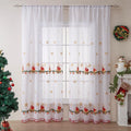 Pair of red and white Christmas curtains with embroidered snowflake pattern