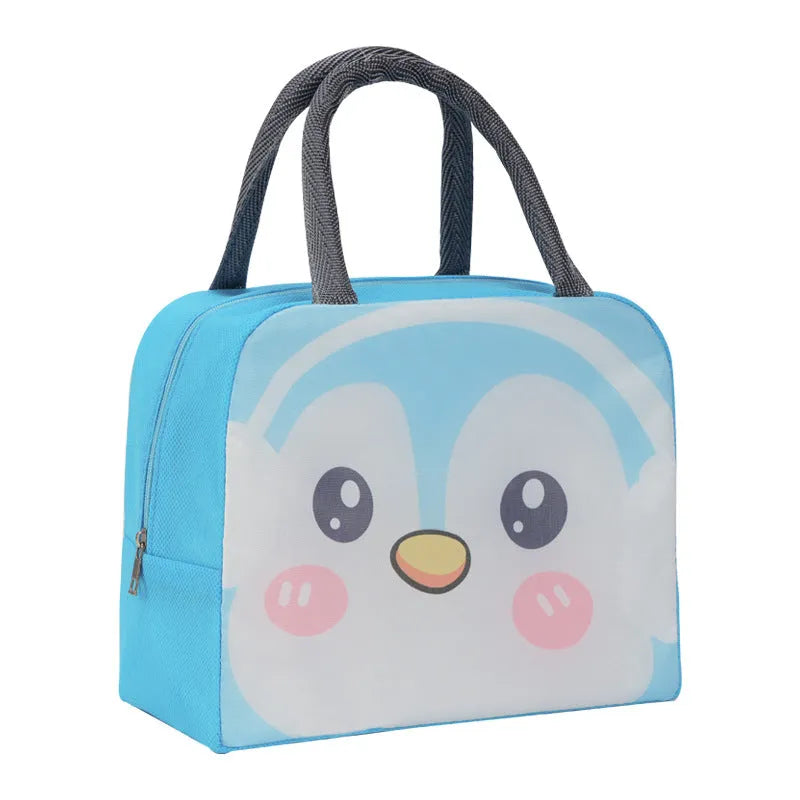 Cartoon insulated lunch box bag with animal designs and aluminium foil lining for heat preservation