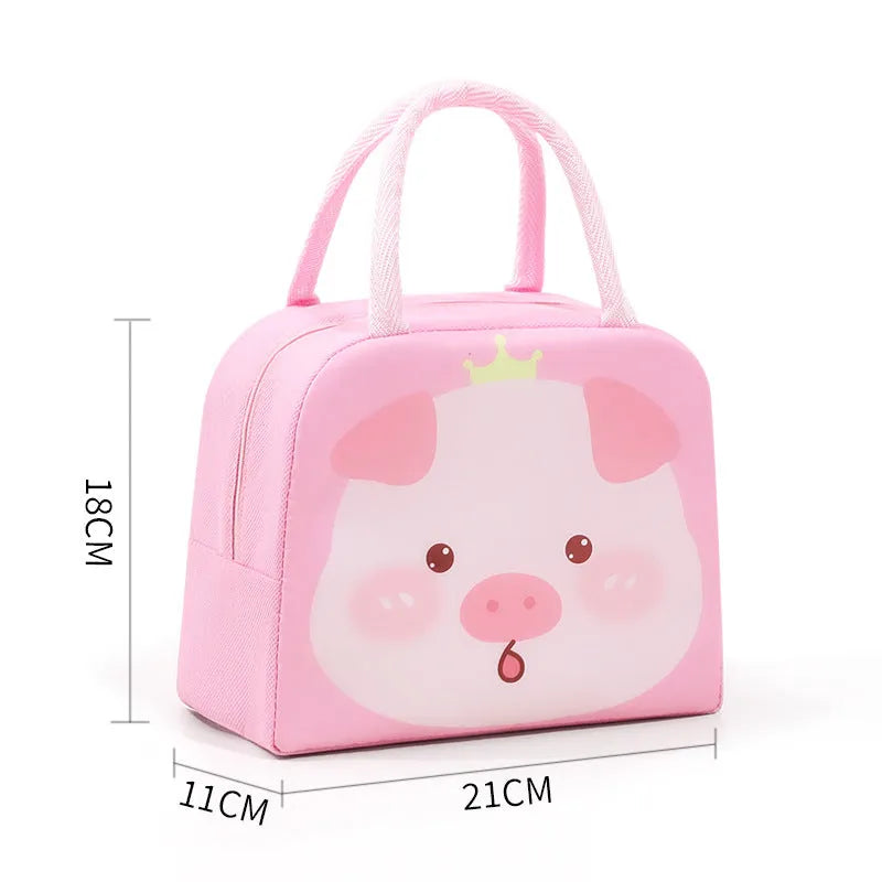 Cartoon insulated lunch box bag with animal designs and aluminium foil lining for heat preservation