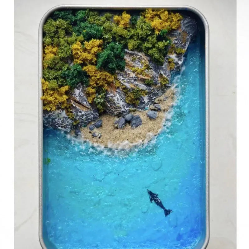 DIY bamboo marine landscape handmade model ornament with whale and beach themes