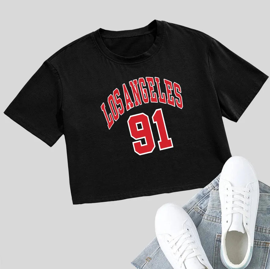 Women's personalised cotton T-shirt with custom English letters in loose Korean casual crop style
