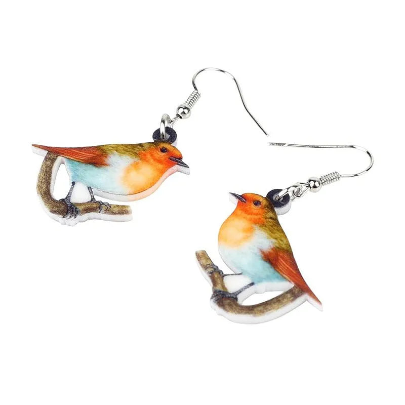 Acrylic blue titmouse geometric animal pendant earrings with snake chain details