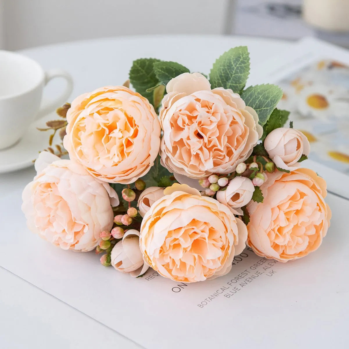 Silk artificial peony flower bouquet in multiple colour options for wedding or home decoration
