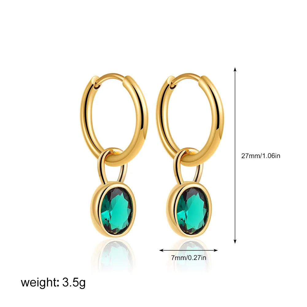 Women's retro oval zircon copper earrings in geometric design showing six colour options