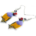 Acrylic blue titmouse geometric animal pendant earrings with snake chain details