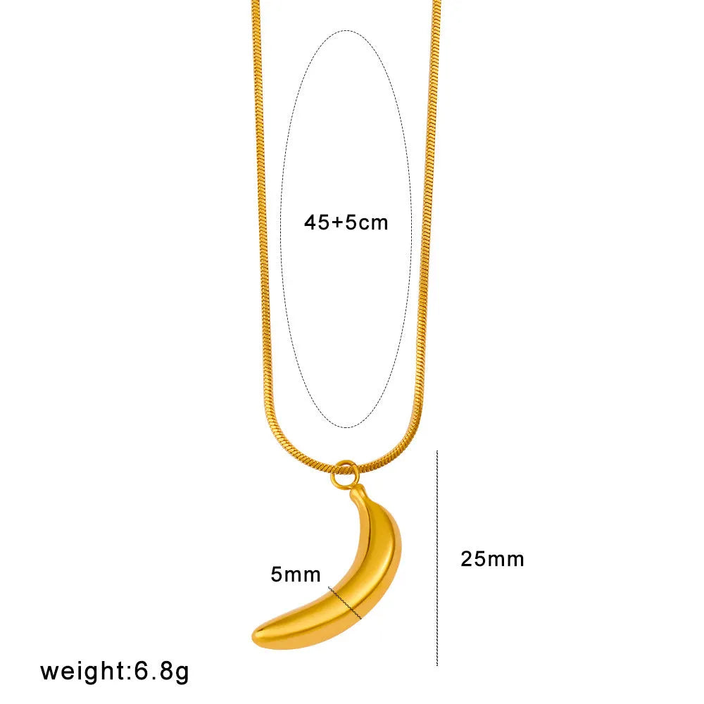 Stainless steel necklace with fruit pendants: apple, grape, watermelon, banana, pineapple, strawberry.
