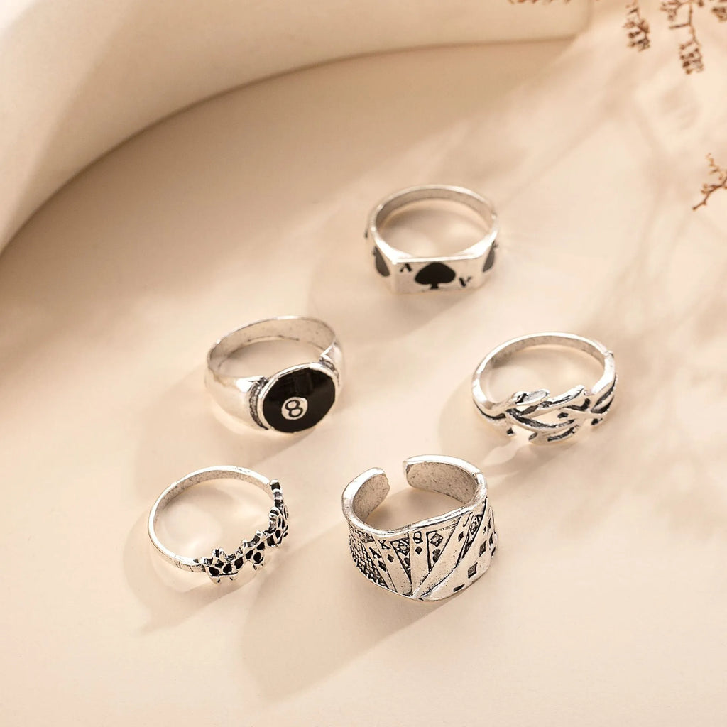 Black alloy fashion ring featuring a retro spade card design for women