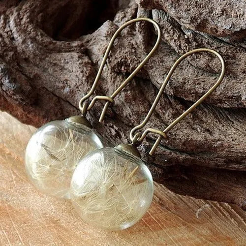 16mm transparent glass ball earrings with crystal dandelion seed detailing on French hooks