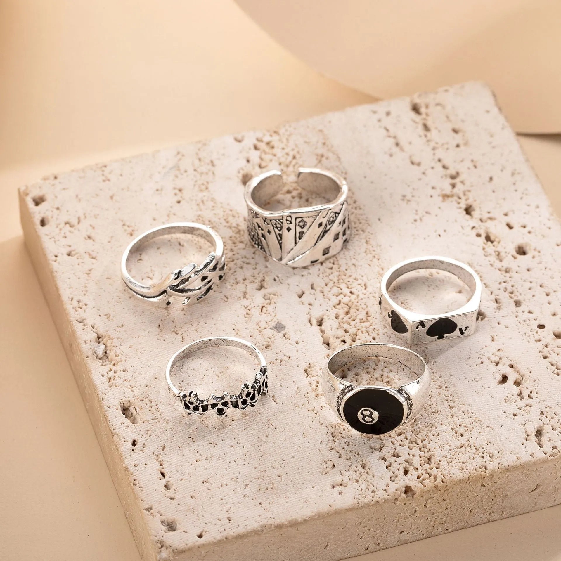 Black alloy fashion ring featuring a retro spade card design for women