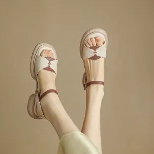 Women's chunky heel platform sandals in renewable leather with open toe design