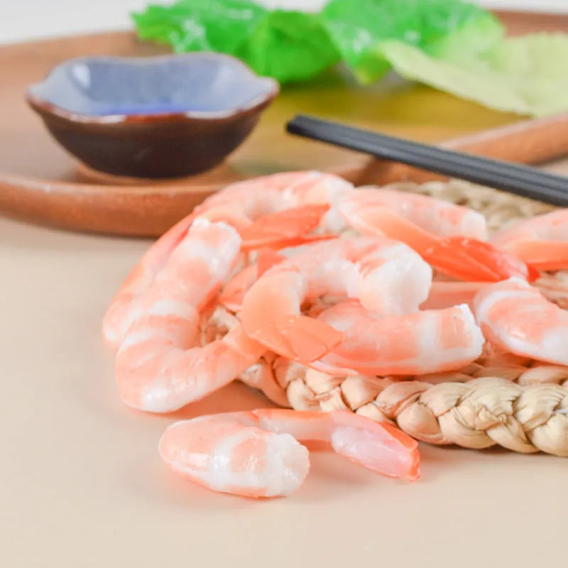 Detailed PVC simulation shrimp keychain with door buckle on a white background.