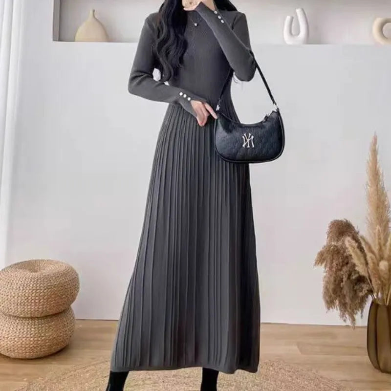 Women's mid-length A-line skirt in high-waist design with waist trimming