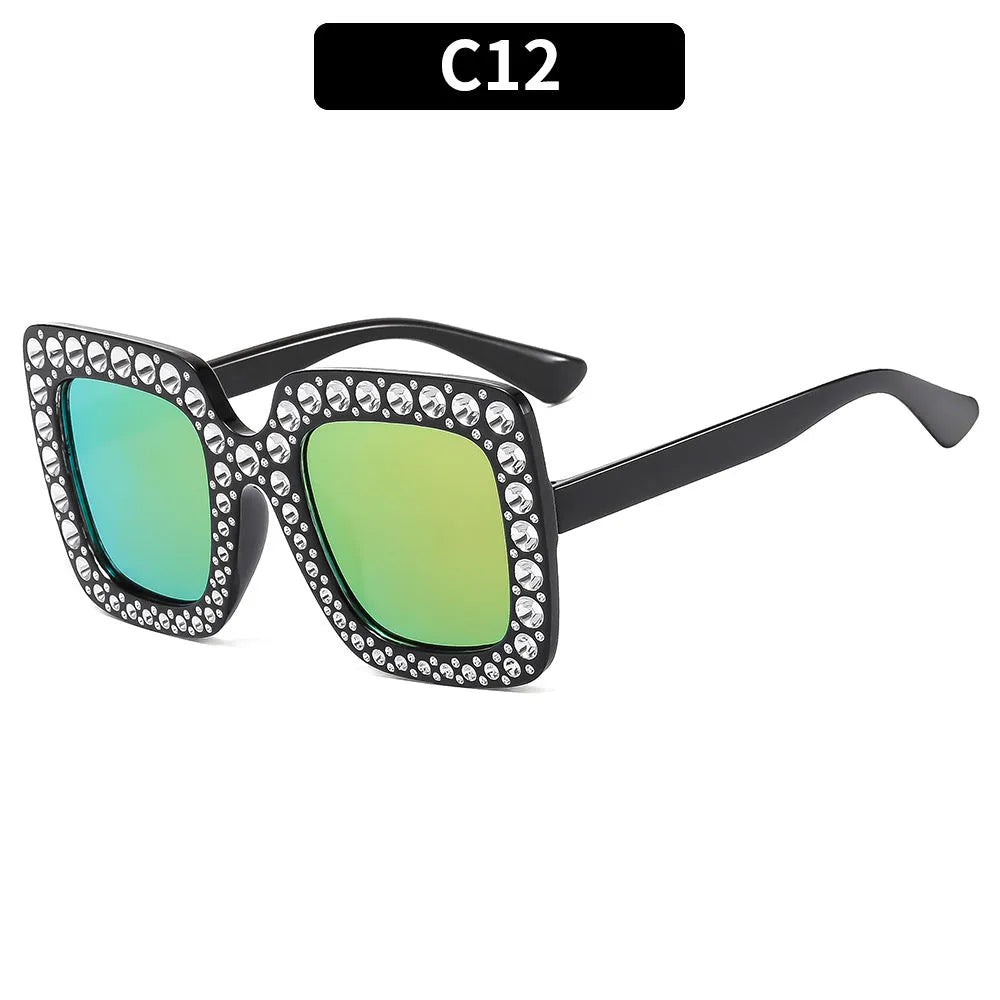 Plastic box sunglasses with multiple colour combinations including black frame grey piece and bright coloured options