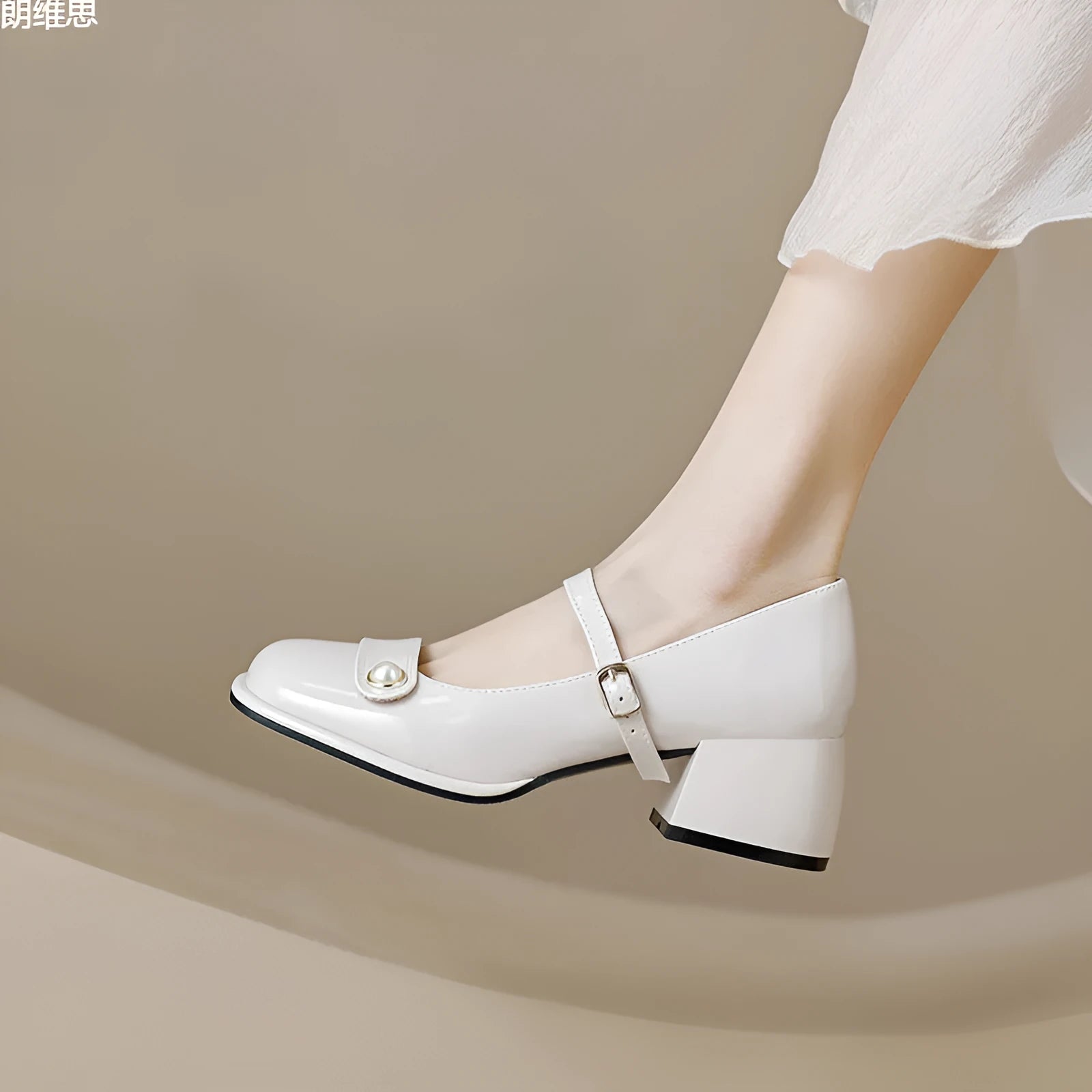 Women's patent leather chunky heel ankle boots with buckle fastening and square toe in three colour options