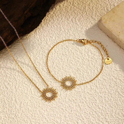 14K gold plated stainless steel Sunflower Series geometric chain necklace and bracelet set for women