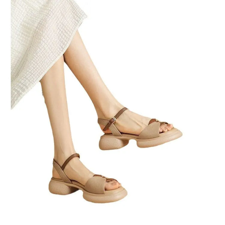 Women's chunky heel platform sandals in renewable leather with open toe design