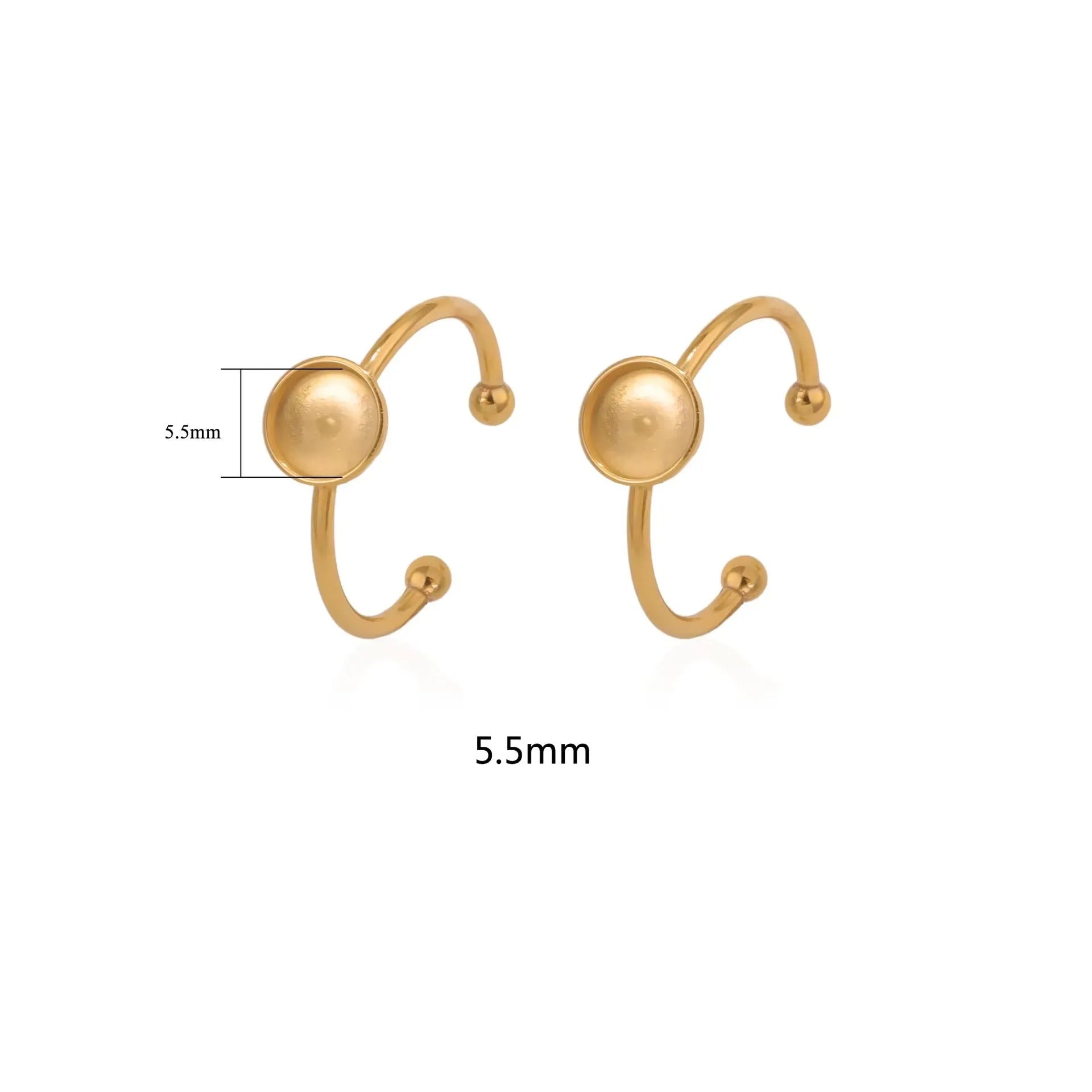 Assortment of golden electroplated stainless steel ring settings and DIY jewellery components in various shapes.