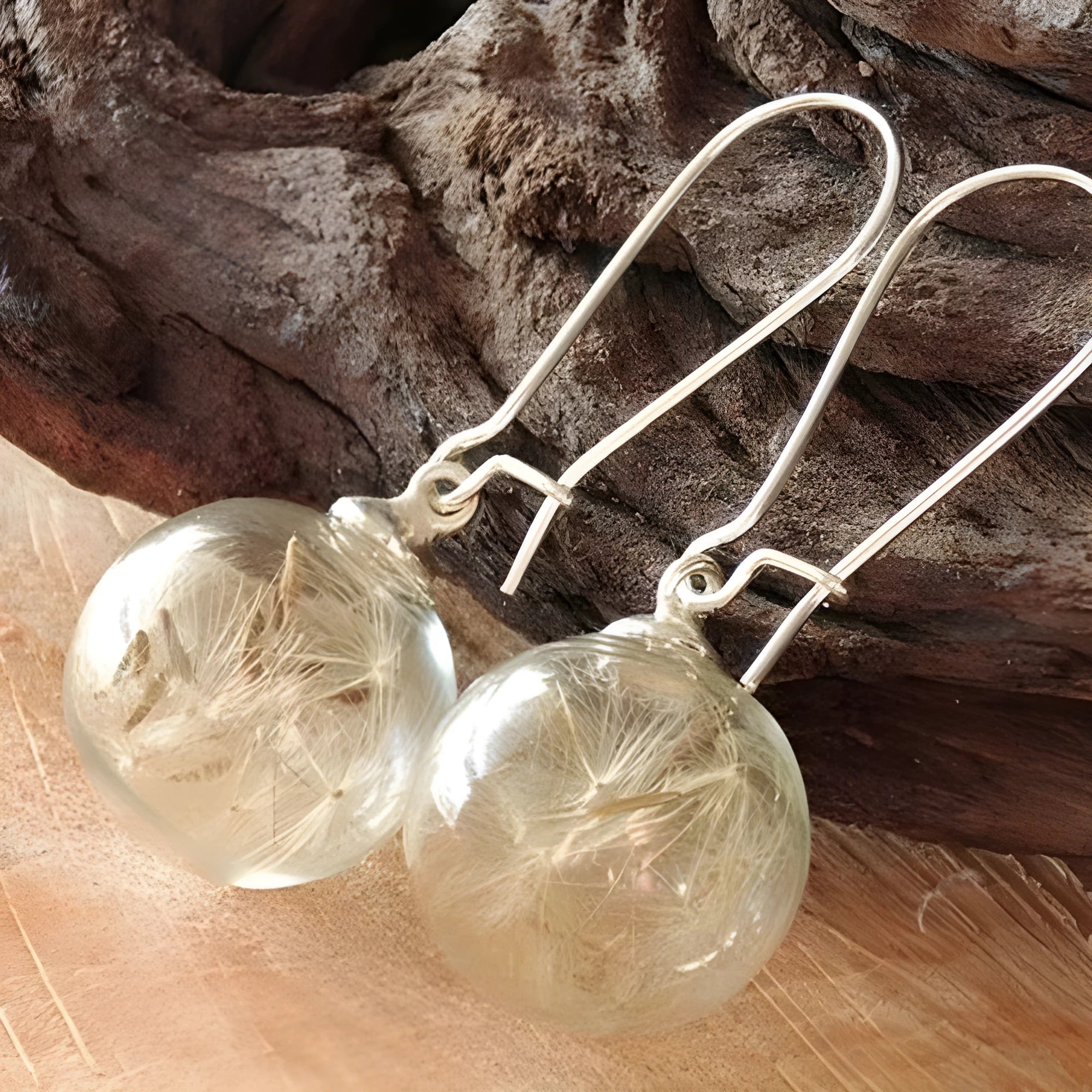 16mm transparent glass ball earrings with crystal dandelion seed detailing on French hooks