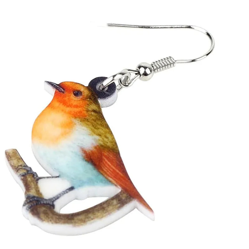 Acrylic blue titmouse geometric animal pendant earrings with snake chain details