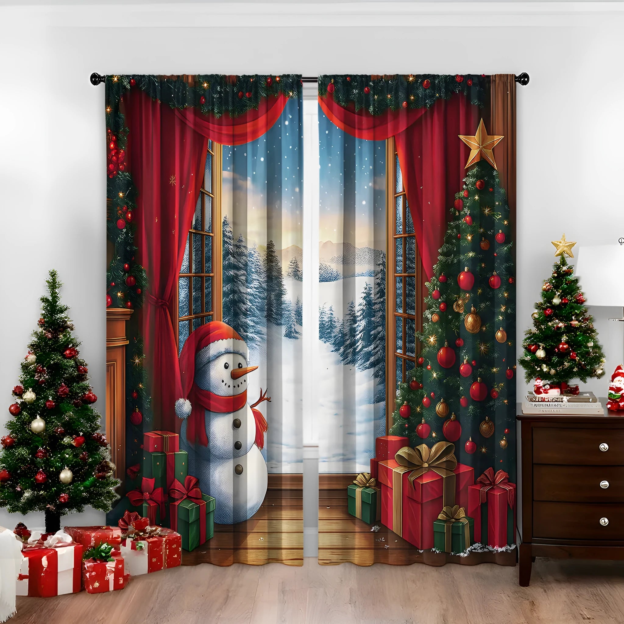 3D digitally printed Christmas curtain panel showing one of fifteen European design options