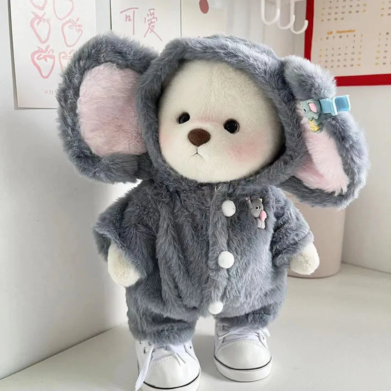 Grey elephant jumpsuit doll clothing for 30cm Lina teddy bears made from plush fabric